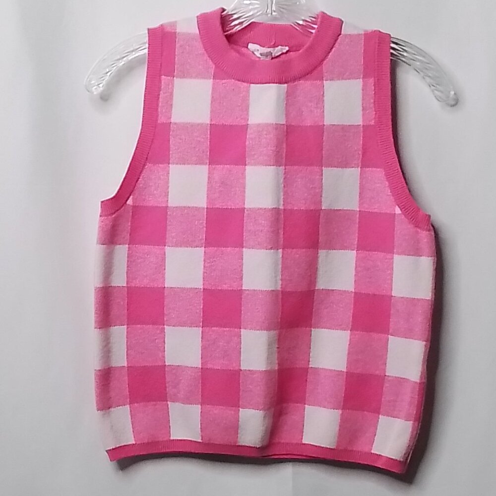 THML Pink & White Checkered Sleeveless Crewneck Sweater Vest